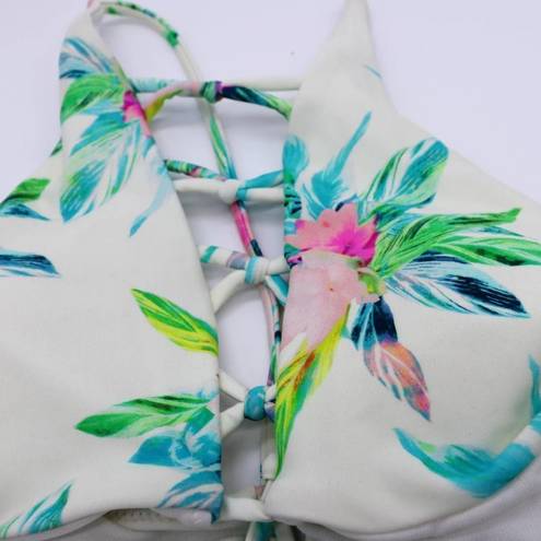 Radio Fiji NEW  Corona High Neck bikini top, Medium, floral cream