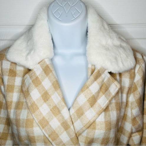 Aura  It's A Look Beige Plaid Coat Tie Double Breast Pearl Button M J NWT