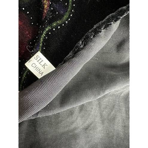 Black Velvet Floral Roses Silk Velour Sheer Table Runner Scarf Wrap