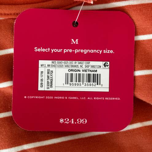 Isabel Maternity by Ingrid & Isabel Striped Short Sleeve Shirred T-Shirt Dress Orange Medium