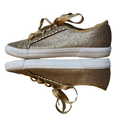 Jack Rogers  Carter Glitter Sneakers Metallic Gold Lace Up Sparkle