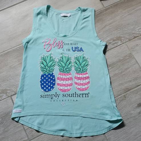 Simply Southern  Bless Your Heart USA Pineapple High/Low Tank Top