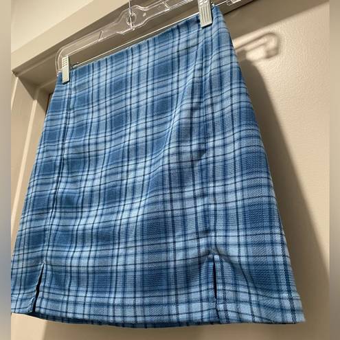 Brandy Melville NWT  John Galt California PacSun Light Blue Plaid Cara Mini Skirt