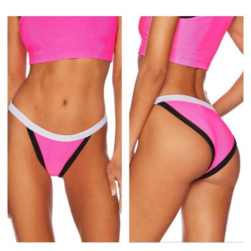 Beach Riot NEW  Becca Colorblock Neon Pink White Black Bikini Bottoms Size Large