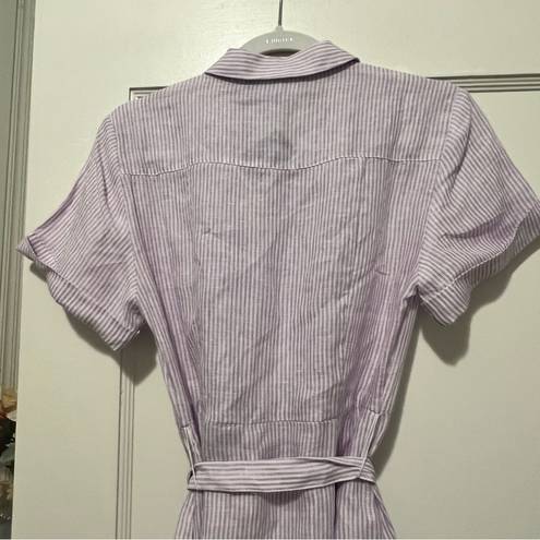Hill House  The Laura Linen Dress in Lilac Stripe Purple Size XSMALL NWT