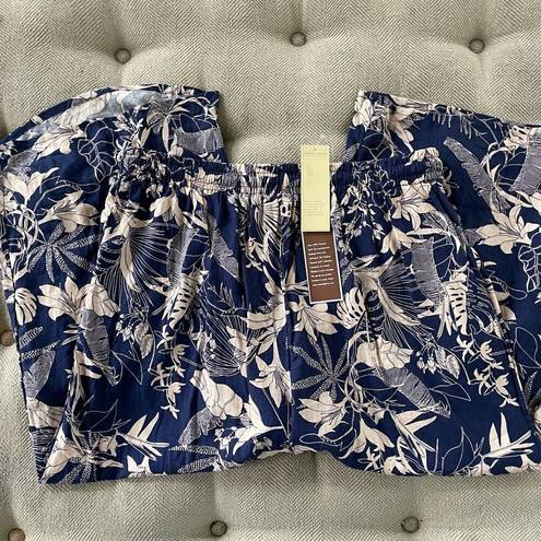 Panama Jack NWT  Linen Blend Top Cropped Pants Blue Tropical Print 1X