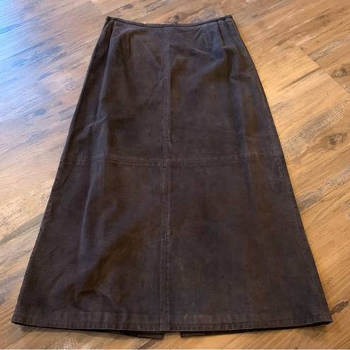 Style & Co Vintage A Line Brown Leather . genuine suede leather Skirt 12 L Lined