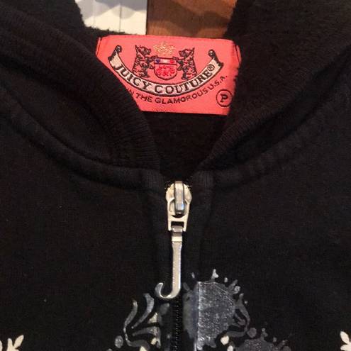 Juicy Couture  Black Zip Up hoodie foiled metallic sweater jacket 2005