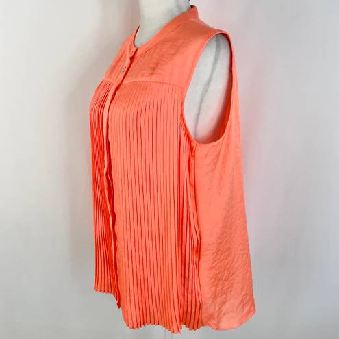 DKNY New  Pleated Front Satin Sleeveless Button Down Top Blouse Spark Size Medium