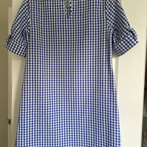 Crown & Ivy  Gingham Seersucker Bowed Puff Sleeve Shift Dress M