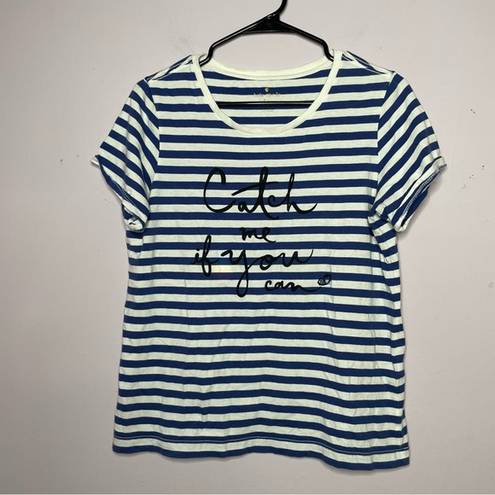 Kate Spade  ' Catch me if you can' Graphic Striped Shirt Navy Womens Size Medium