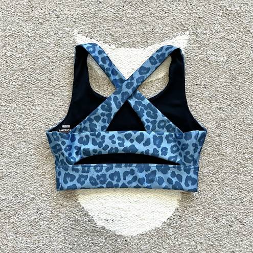 Good American NWOT  The Step Sports Bra in Sky Blue Leopard Print