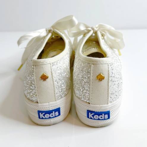 Keds  X Kate Spade Triple Glitter Lace Up Platform Sneaker White Women's 6