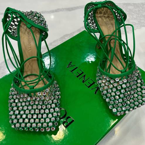 Bottega Veneta  Sparkle Stretch Lace Up Green Heels 💚