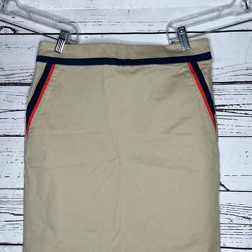 Tommy Hilfiger  NWT 0 Tan - Navy Blue & Red Stripe Cotton Straight Pencil Skirt