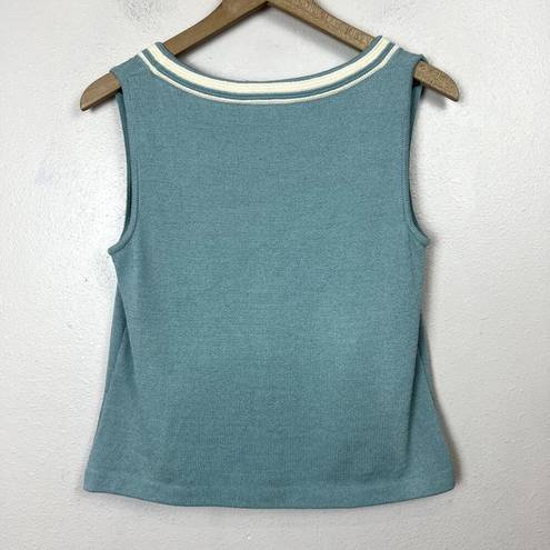 St. John  Santana Knit Sleeveless Tank Top  Size S Teal Scoop Neck Shell USA