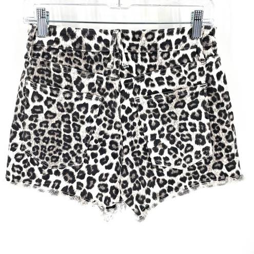 Good American  The Cut Off Denim Short High Rise Snow Leopard Print