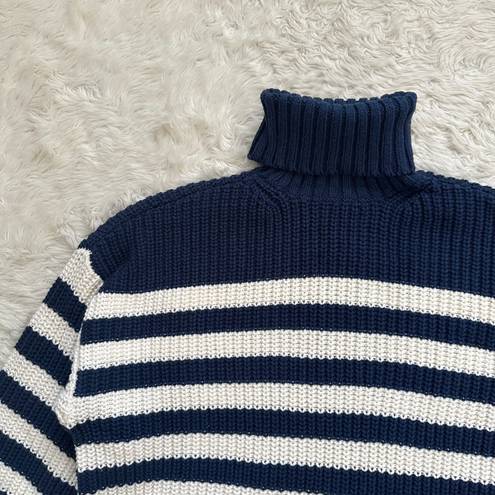 Madewell Sweater Wide Rib Turtleneck Chunky Knit Classic Indigo Stripe S NWT New