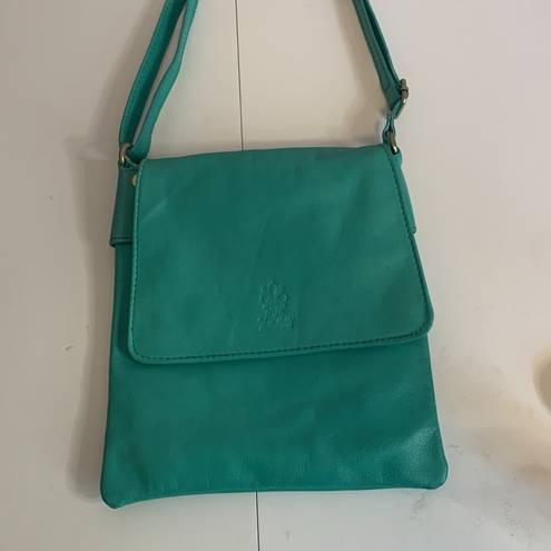 Vera Pelle  TEAL COLOR ITALIAN LEATHER CROSSBODY WITH ADJUSTABLE STRAP