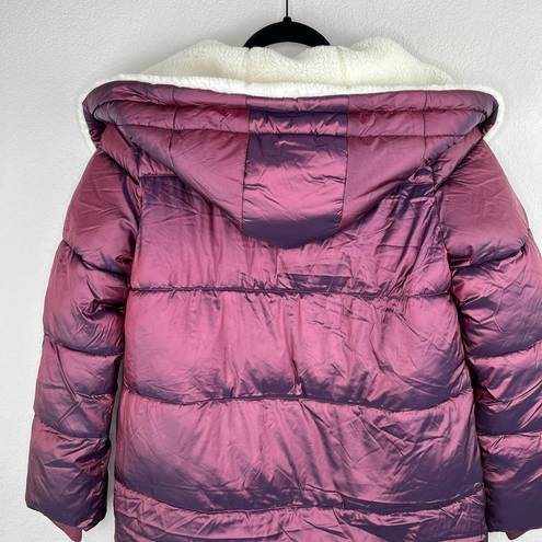 Bernardo  Asymmetrical Sherpa Lined Hooded Puffer Jacket Pomegranate Small NWOT