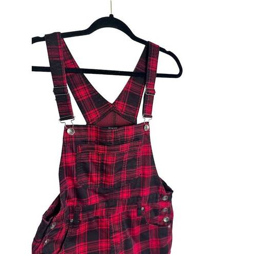 Hot Topic  HT Denim Red Black Plaid Goth Grunge Shortalls Shorts Womens Rock M