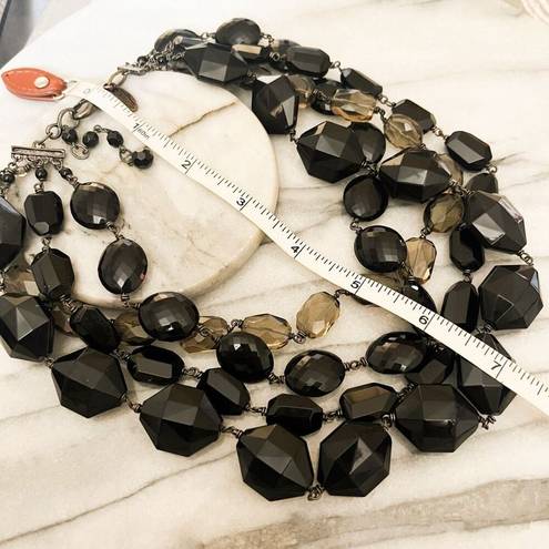 Talbots  Chunky Beaded Layered Necklace - Black Faceted Beads Multilayer