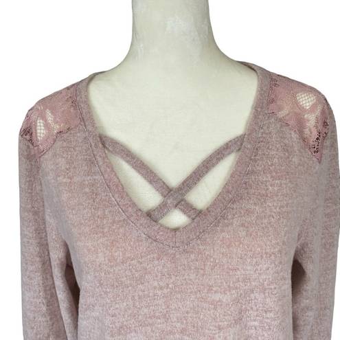 Brooks bobbie  women's large 3/4 sleeve v-neck dusty rose soft top with lace