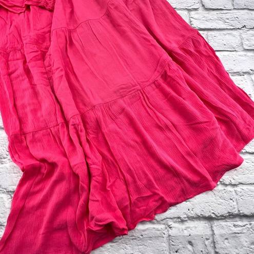 Loft  Maxi Dress Women's Size XS Pink Long Sleeve Ruffle Neck Tiered Summer