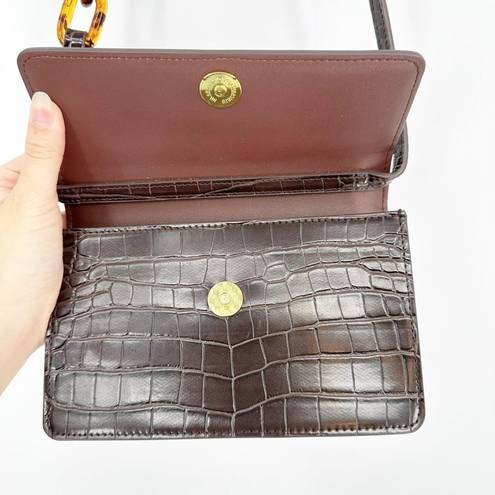 JW Pei  Julia Crossbody Bag Vegan Leather Croc Embossed in Dark Brown