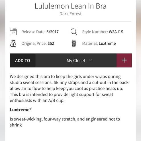 Lululemon  Lean in Bra