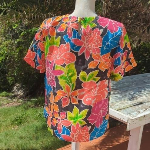 JACK  Mulqueen Vintage Women's Silk Round Neck Floral Pullover Blouse Size Medium