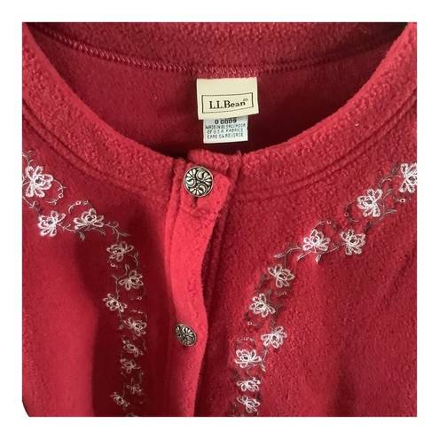 L.L.Bean Vintage  button up fleece cardigan red embroidered flower fair isle xl