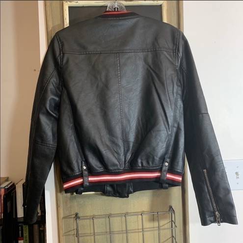 BLANK NYC  Racing Stripe Faux Leather Bomber Jacket