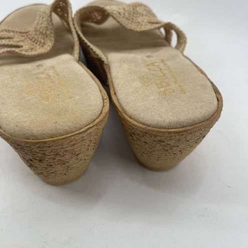 sbicca  Womens Wedge Sandals Slip On Platform Open Toe Heels Knit Strap Beige 10M