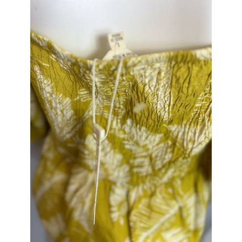 Sim & Sam  Palm Print Yellow Peplum Top Puff Sleeve Size L NEW