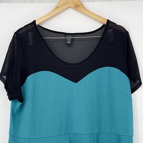 Torrid  Peplum Top Sweetheart Mesh Knit Turquoise Black Plus Size 3 Plus