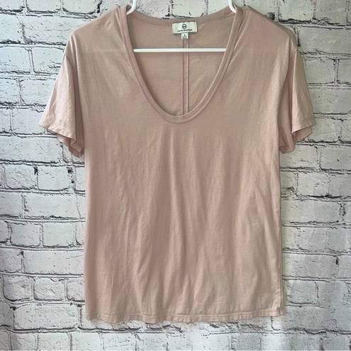 AG Adriano Goldschmied Adriano Goldschmied Light Baby Pink V Neck Basic Short Sleeve Tee Size Small