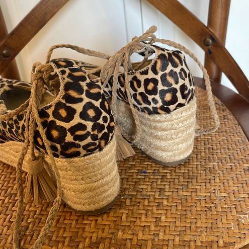 Ann Taylor  Elsa leopard printed calf hair espadrille wedges size 7