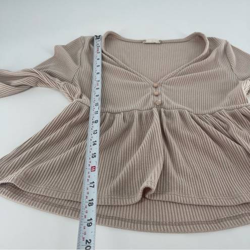 Altar'd State Altar’d State Tan Ribbed Peplum Long Sleeve Top