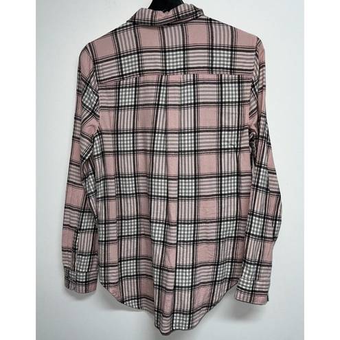 Old Navy  The Classic Flannel Shirt Womens Size M Pink Black Gray Plaid Cotton