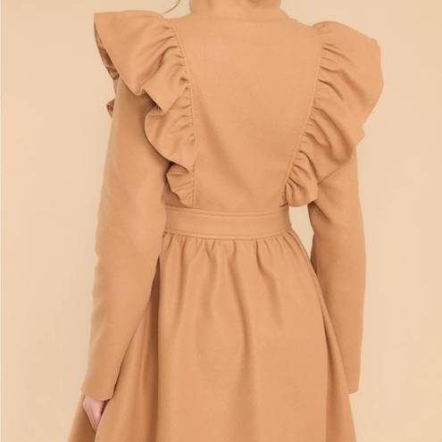 Aura  Exaggerated Ruffle Double Breasted Coat Camel L NWT