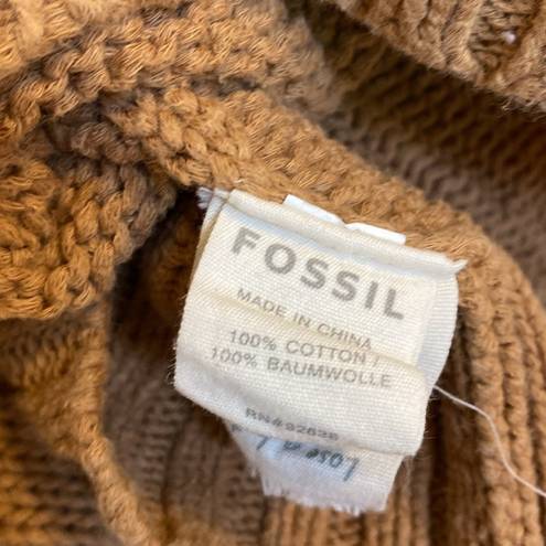 Fossil  Women’s Tan Long Sleeve 100% Cotton Chunky Crewneck Cropped Sweater Small