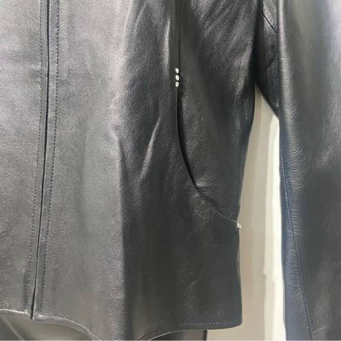 Harley Davidson  Black Leather Jacket Swarovski Crystal Gems Size Medium