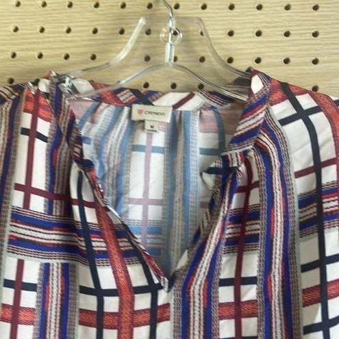 Daniel Cremieux Cremieux red and blue plaid semi sheer long sleeve tunic blouse office career