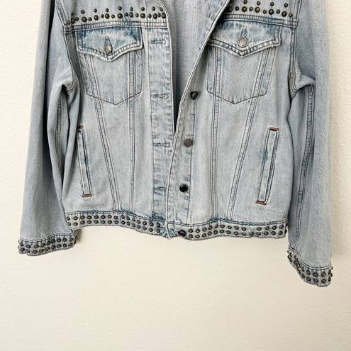 Good American [] Light Wash Studded Distressed Oversized Denim Jacket Sz Large L