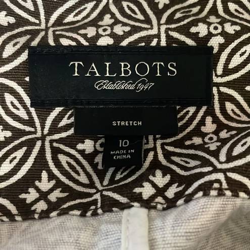 Talbots Brown & White Print 3/4 Sleeve Single Button Blazer Size 10