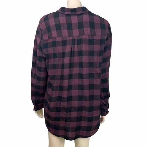 Beach Lunch Lounge Purple & Black Buffalo Plaid Popover‎ Blouse