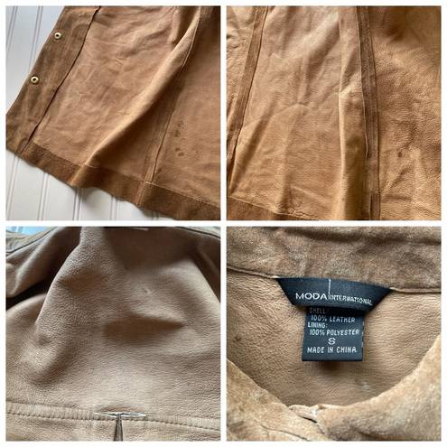 Moda  International VS Suede Leather Shirt Brown Small Snap Button Vintage Y2K