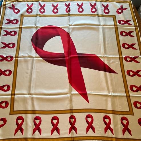 Oscar de la Renta  Vintage Silk Scarf Square AIDS Awareness Red Ribbon RARE