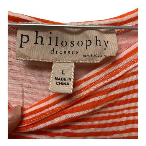 Philosophy  Tank Dress LARGE Orange White Striped Sleeveless Jersey Knit Casual
